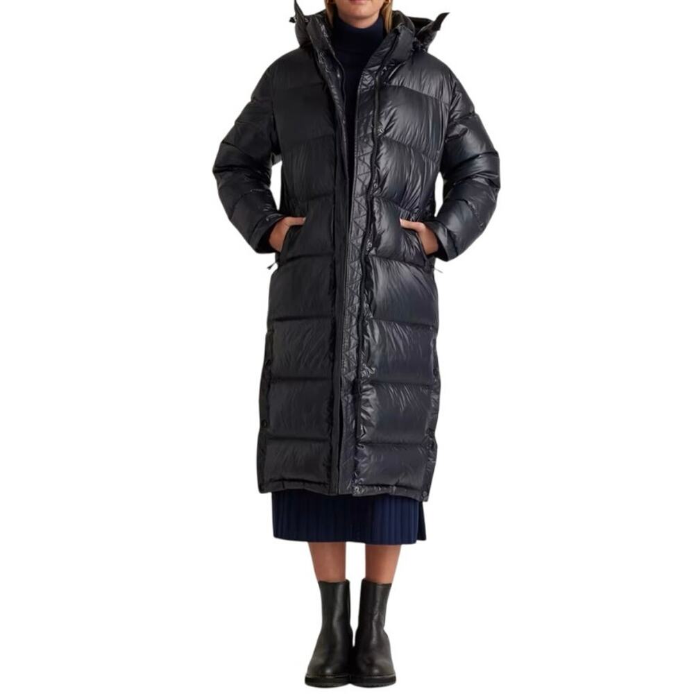New Quince Women's M Responsible Down Long Puffer Jacket Shiny Black Preppy $200
